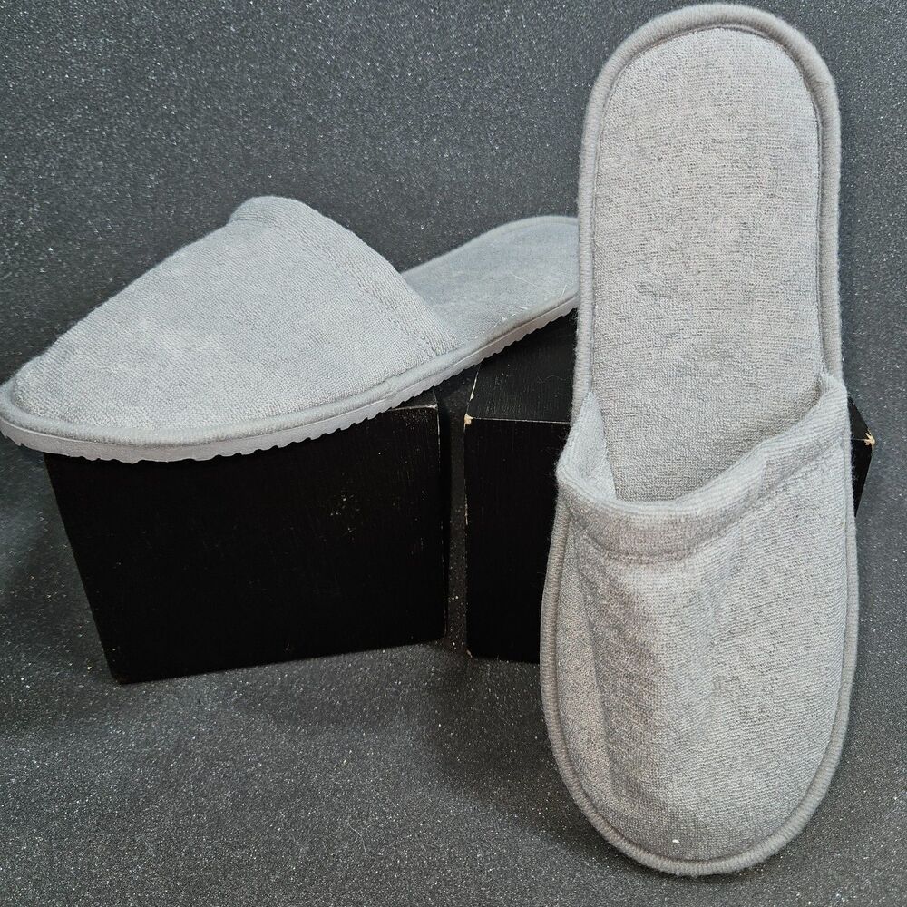 Gray Terry Cloth Spa Slippers Open Toe House Hotel Guest Slippers